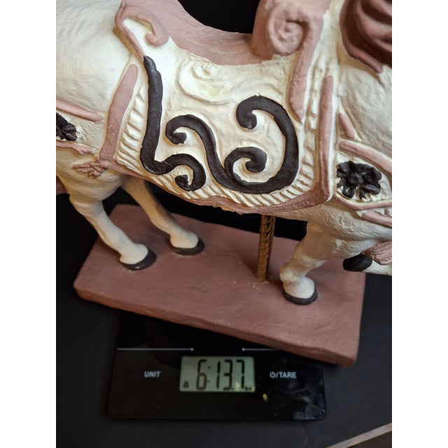 Vintage 1983 Austin Sculpture Carousel Horse Durastone Statue Brass Pole Ring Base 15" For Sale - Image 14 of 14