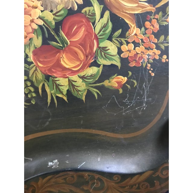 19th Century Floral Painted French Tole Antique Table Tray For Sale - Image 11 of 13
