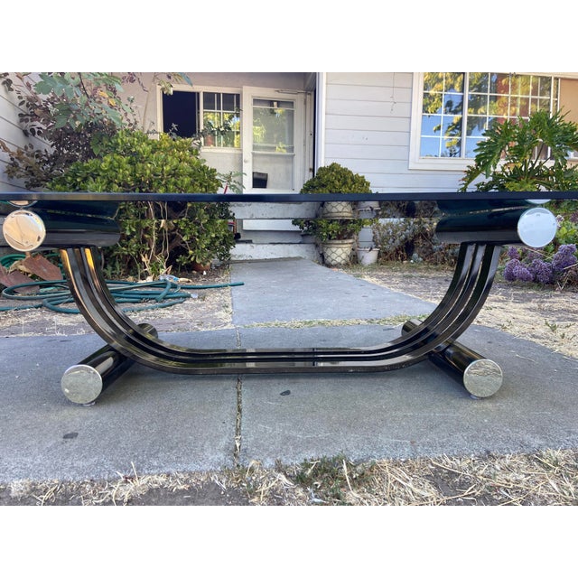 Vintage Art Deco Tubular Smoked Glass Coffee Table Romeo Rega Style For Sale - Image 9 of 18