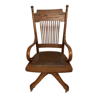 1910s Antique Oak Swivel Desk Chair For Sale