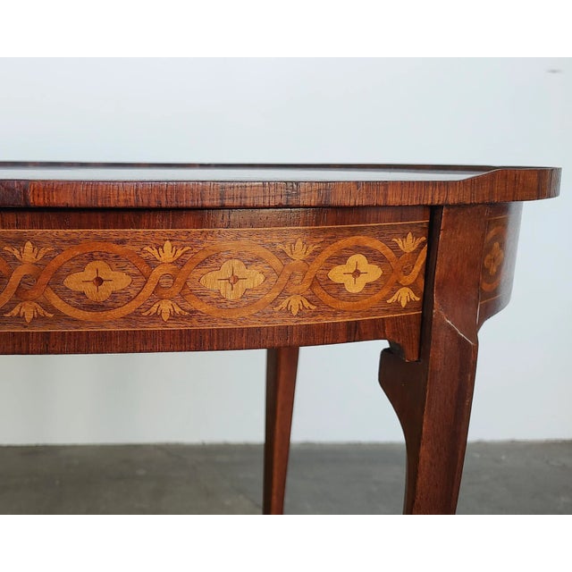 Wood Louis XVI Style French Marquetry Oval Mahogany Tea Service Table For Sale - Image 7 of 11