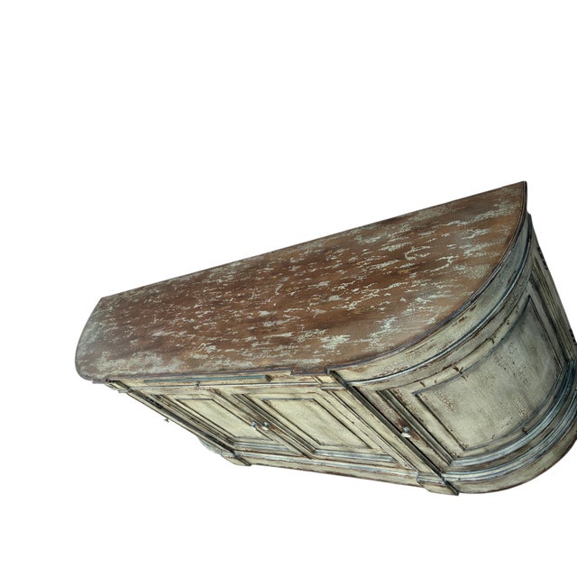 Wood 1990s Ethan Allen Emanuel Demilune Sideboard Console Buffet Credenza Distressed For Sale - Image 7 of 15