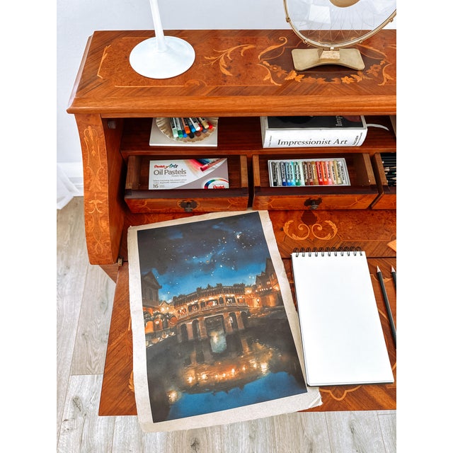Louis XV Italian Bombé Marquetry Secretary Desk, 1960s For Sale - Image 11 of 18
