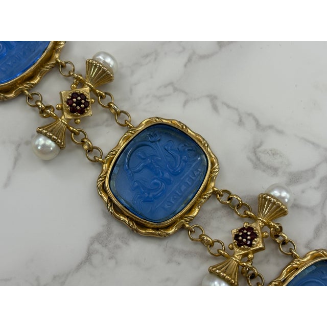 Mediterranean Tagliamonte Blue Venetian Glass & Pearl Bracelet – 925 Sterling Silver With 18k Gold Accents For Sale - Image 3 of 12