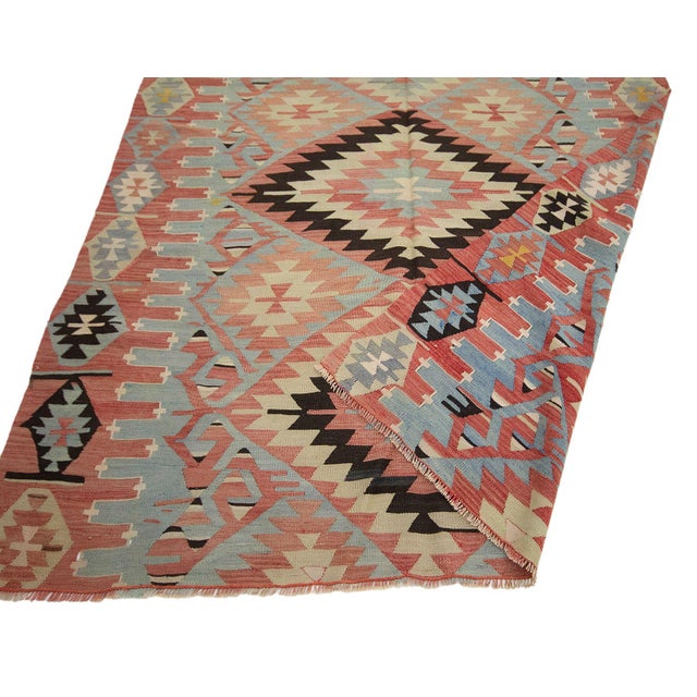 Mid 20th Century Vintage Turkish Denizli Kilim Rug For Sale - Image 5 of 7