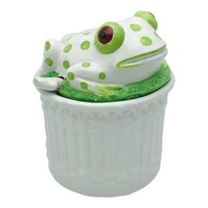 Vintage Italian Pottery Frog Jam or Mustard Jar With Spoon