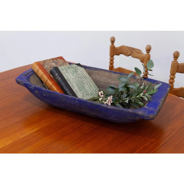 Rustic Large Antique Swedish Folk Art Blue Wooden Trough, Late 1800s For Sale - Image 3 of 17