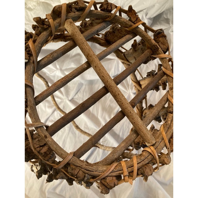 Americana Antique Adirondack Twig Mushroom Foraging basket.Adirondack Twigs Primitive Style W/ a Large Bent Twig Handle. Early 20th Century For Sale - Image 10 of 12