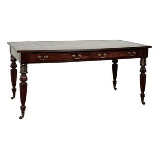 Antique English William IV Leather Top Library Table or Desk For Sale
