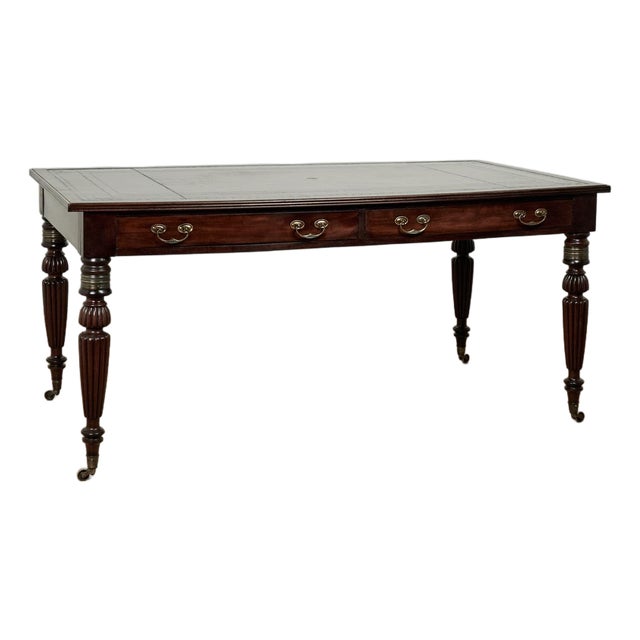 Antique English William IV Leather Top Library Table or Desk For Sale