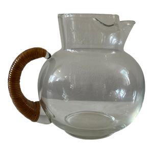 Vintage Mid Century Carl Aubock Glass Water Pitcher With Cane Wrapped Handle