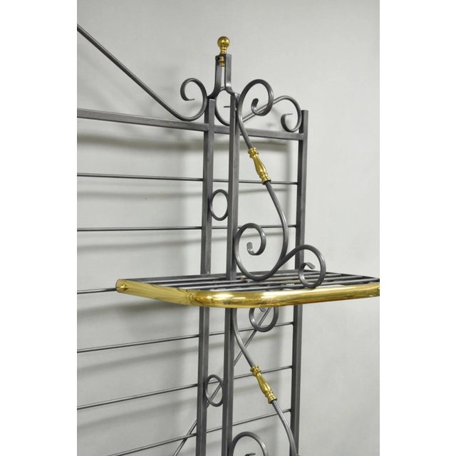 Black Vintage French Country Wrought Iron & Brass Kitchen Bakers Rack Bookcase Etagere For Sale - Image 8 of 16