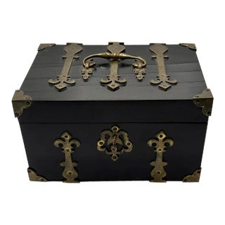 French Antique Box With Brass For Sale