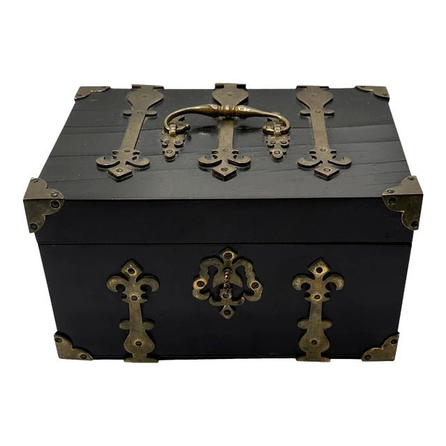 French Antique Box With Brass For Sale