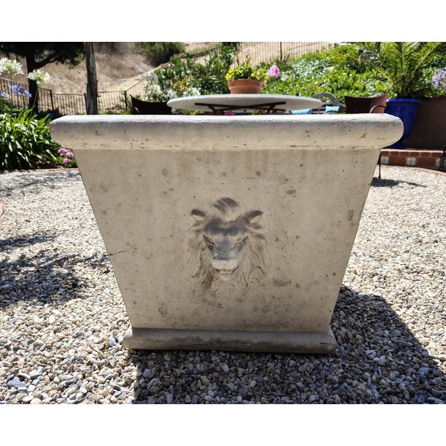 Vintage Cast Concrete Lions Head Planter For Sale In Los Angeles - Image 6 of 12