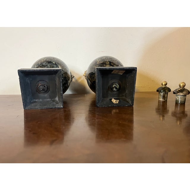 Antique 18th Century George III Wedgwood & Bentley Creamware Urns or Mantel Vases With Faux Stone Glaze & Satyr Mask Handles Circa 1780 - A Pair For Sale - Image 17 of 18
