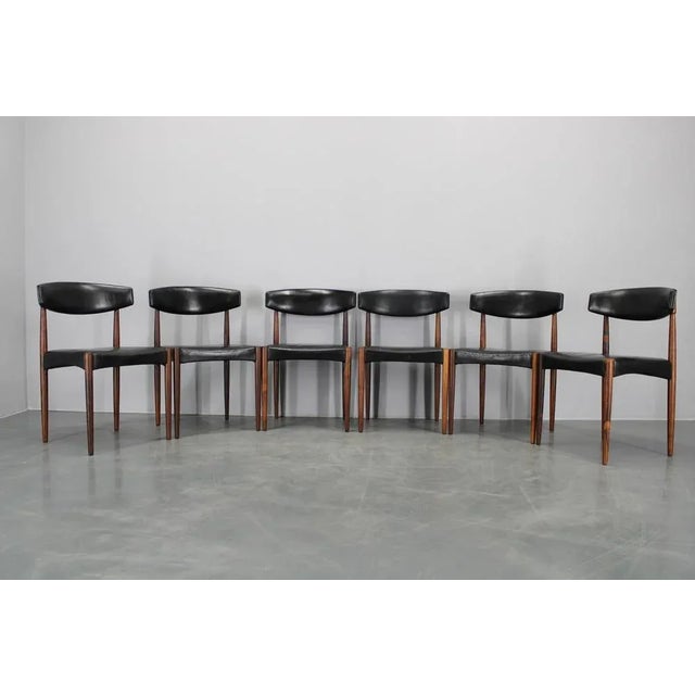 Wood and Black Leatherette Dining Chairs, Denmark, 1960s, Set of 6 For Sale - Image 4 of 18