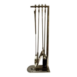 Eichholtz Ennell Polished Nickel Fireplace Tool Set 4 Tools With Stand For Sale