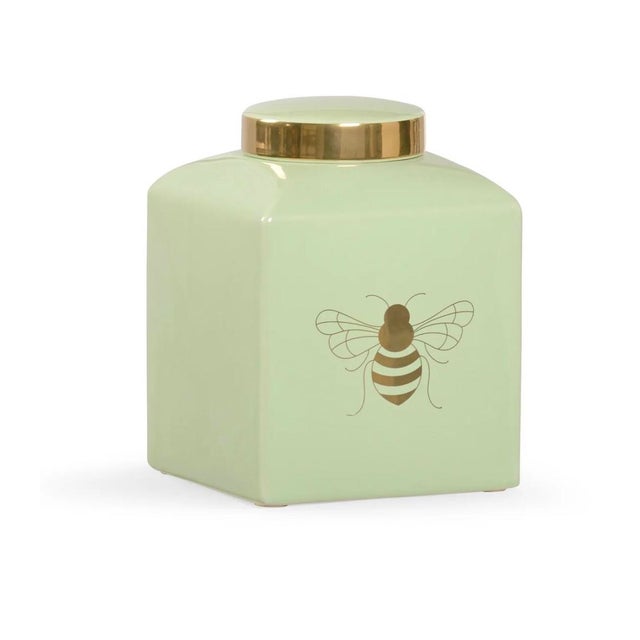 Traditional Pistachio Green Ceramic Bee Ginger Jar For Sale - Image 3 of 3