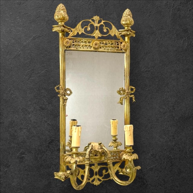 Antique Mirror Wall Lamp Girandole, 1910 For Sale - Image 9 of 9