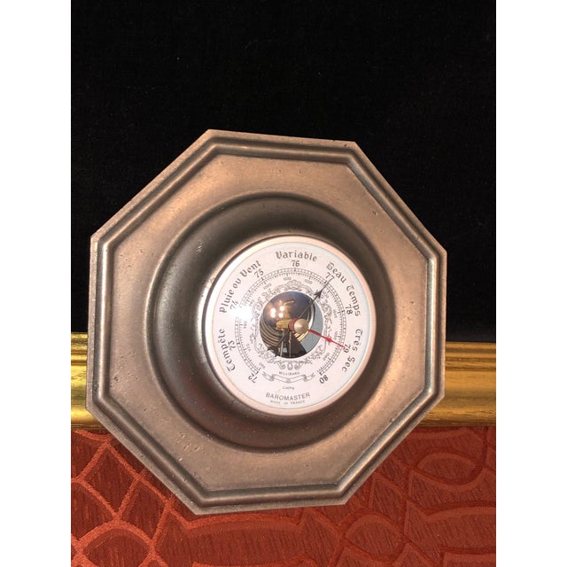 Metal French Vintage Baromaster 95% Fine Pewter Aneroid Barometer For Sale - Image 7 of 7