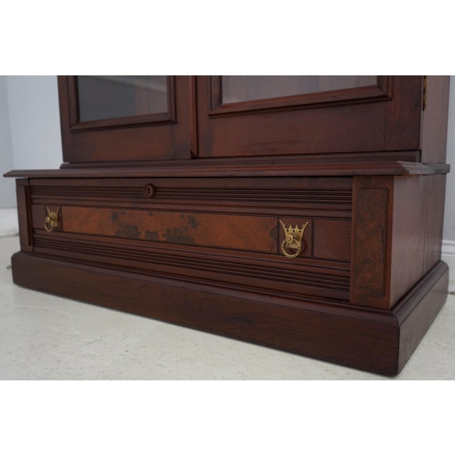 Brown Victorian Restored Walnut 2 Door Bookcase Cabinet For Sale - Image 8 of 18