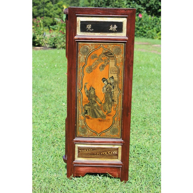 1980s 1980s Chinoiserie Cabinet With Carved and Painted Panels For Sale - Image 5 of 17