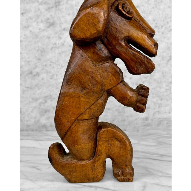 Wood Antique Primitive Carved Wood Dog Monkey Sculpture For Sale - Image 7 of 9