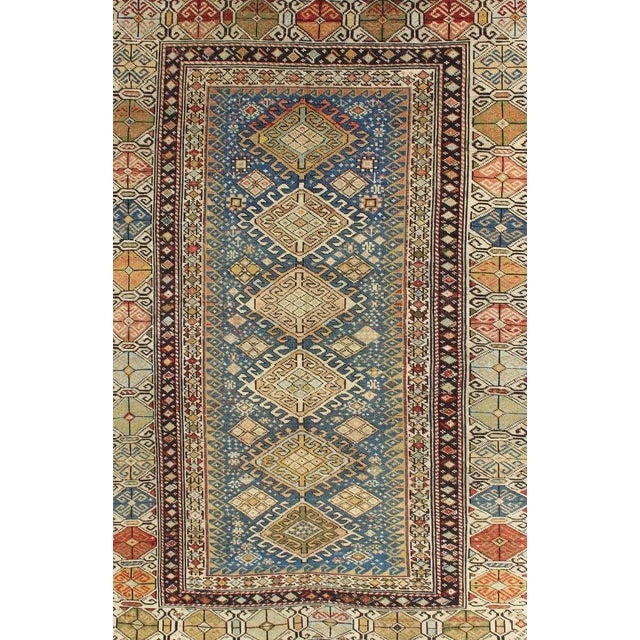 Tribal Antique 19th Century Caucasian Shirvan Rug With Medallions in Teal Blue Background and Multi Colors For Sale - Image 3 of 12