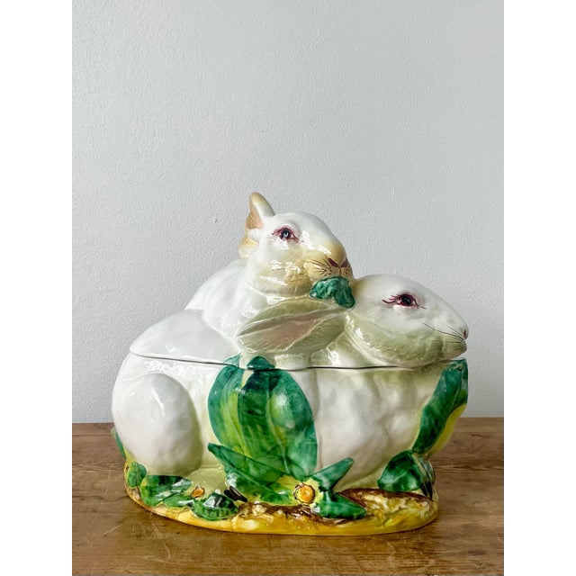 Vintage Regency Italian Glazed Ceramic Rabbit Lidded Casserole For Sale - Image 12 of 12