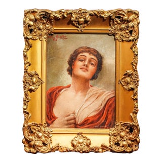 Listed Artist Romantic Classical Portrait Antique Framed Oil Painting Ornate Gold Frame Home Wall Decor For Sale