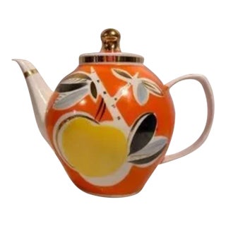 Vintage Orange Porcelain Tea Pot For Sale