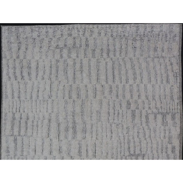2020s Modern Hand Knotted Large Rug Featuring Light Gray and Cream Panel Design in Soft Wool For Sale - Image 5 of 10