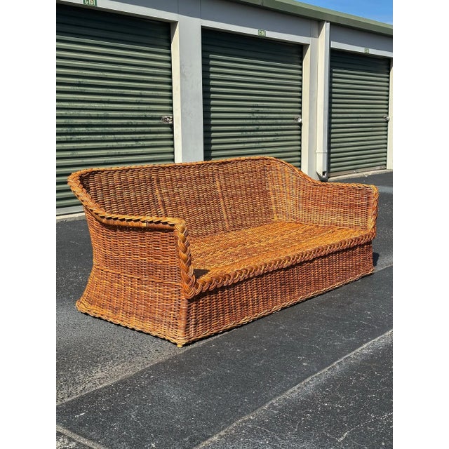 Coastal Vintage Rattan Sofa With Braided Wicker Trim For Sale - Image 13 of 18