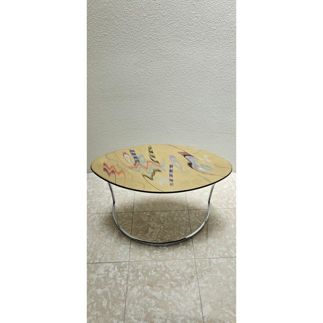 Carlo Malnati Post-Modern Italian Gold Abstract Print Side Table Oval 80s 90s For Sale In San Francisco - Image 6 of 15
