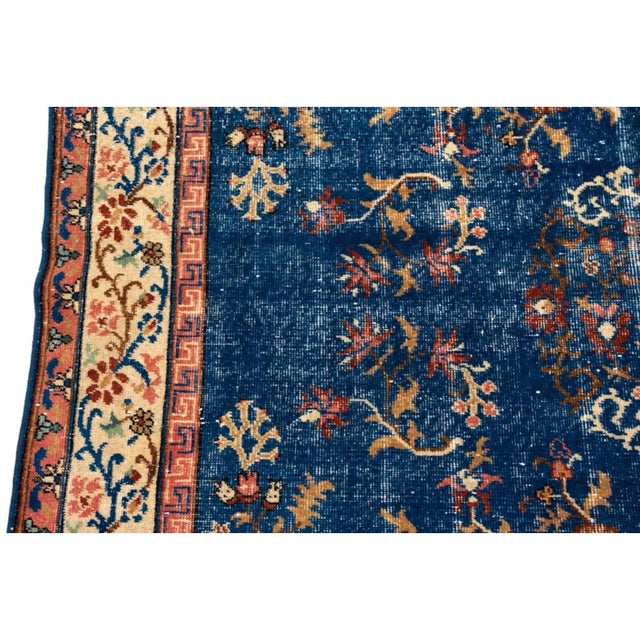 Vintage Blue Chinese Peking-Style Floral Pagoda Rug For Sale - Image 6 of 11