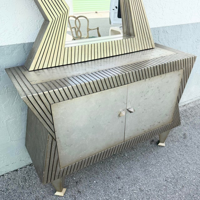 Memphis Vintage Memphis Style Sculpted Credenza With Mirror - 2 Pieces For Sale - Image 3 of 12