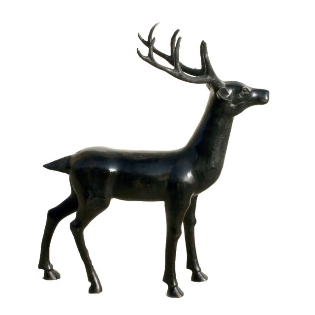 Art Deco Standing Deer with Antlers Bronze Sculpture, Unknown For Sale - Image 3 of 3
