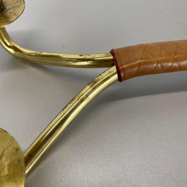 Modern Brutalist Brass and Leather Candleholder in the style of Auböck, 1950s For Sale - Image 11 of 18