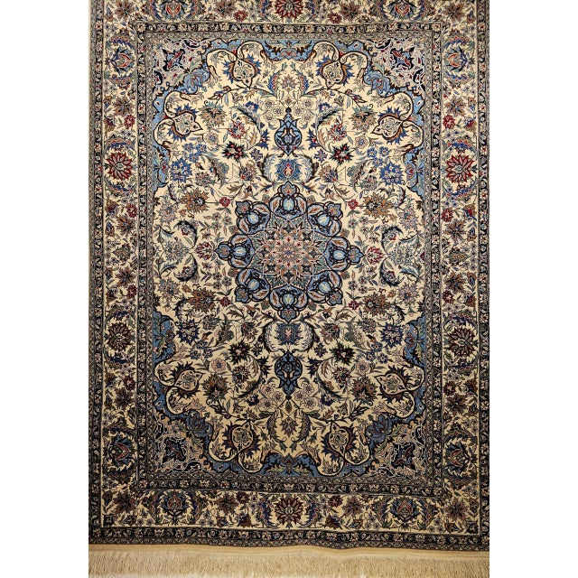 Vintage Tabriz Design Area Rug, Hand-Knotted Wool, Floral Pattern, Ivory & Blue, 6x8 For Sale - Image 13 of 18