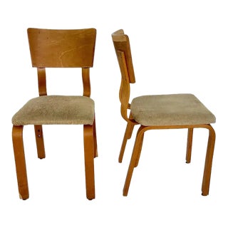 Pair of Thonet 1216-S17-B1 Bent Plywood Upholstered Seat Dining Chairs, 1940s For Sale