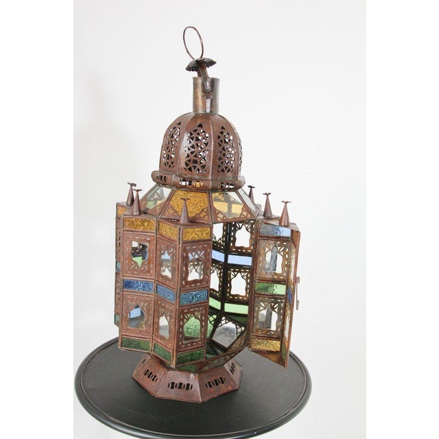 Moroccan Moorish Multi-Color Glass Lantern in Star Shape For Sale - Image 13 of 15
