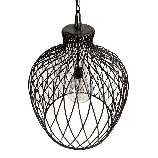 Industrial Modern Iron Basket Gourd Pendant Light For Sale In Los Angeles - Image 6 of 8