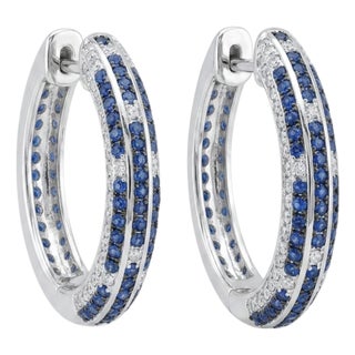Natural 18k Gold Diamond 0.18ct Blue Sapphire 1.48ct Stud Earrings For Sale