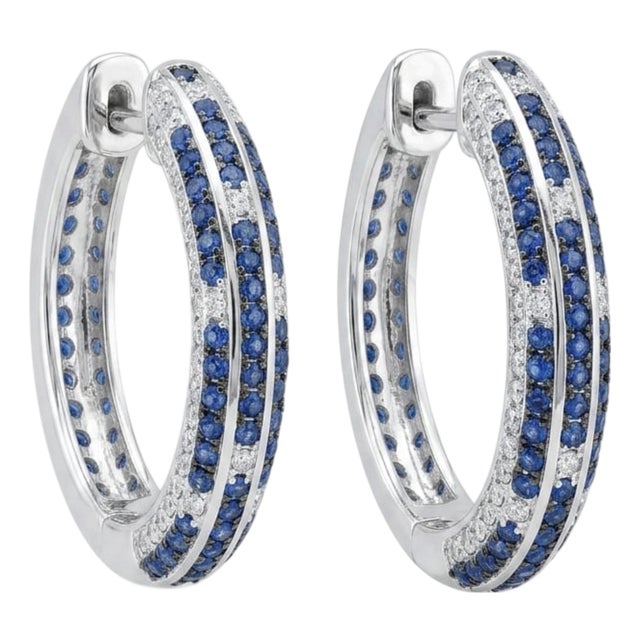 Natural 18k Gold Diamond 0.18ct Blue Sapphire 1.48ct Stud Earrings For Sale