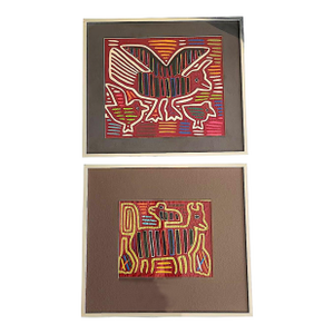 1960s Tribal Mola Framed Handmade Textile Art, Set of 2