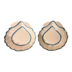 Antique 18th Century Vienna Porcelain Blue Feather Edge Shell Dishes - a Pair
