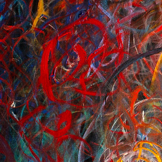 Reds in the Blues — Abstract Expressionist Painting, Acrylics on Canvas, 48 × 48 In For Sale In Chicago - Image 6 of 7