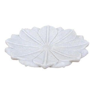 15" Carved Lotus White Marble Plate For Sale