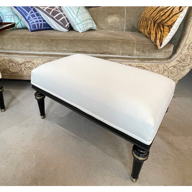 Pair Louis XVI Style Black & Brass Upholstered Benches For Sale In West Palm - Image 6 of 14